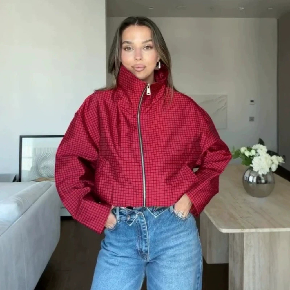 ZARA Drop Shoulder Plaid Notch Lapel Petite Cozy Jacket Versatile